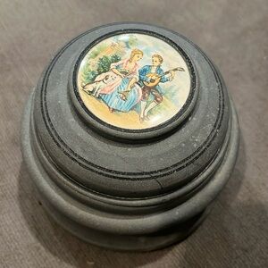 Vintage Metallic Powder Puff Music
Box - Vanity Round Drum Box - Switzerland